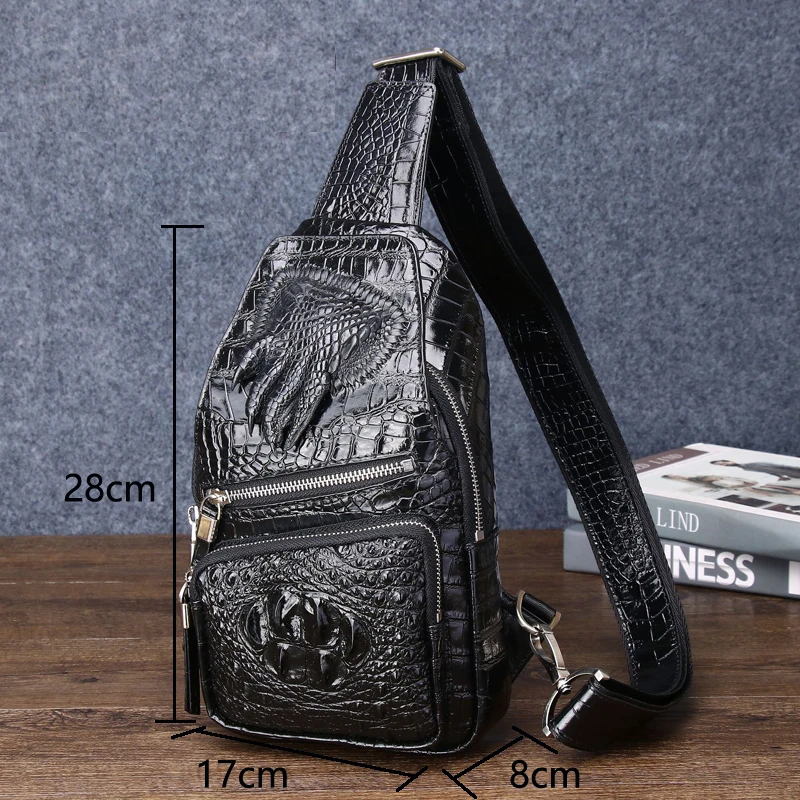 Men\'s Bag Crocodile Pattern Men\'s Chest Bag Genuine Leather Diagonal Straddle Bag Outdoor Chest Bag Fashion Men\'s Bag