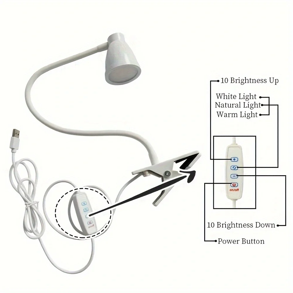 Lampka biurkowa LED z klipsem USB Book Light 360 °   Elastyczna ochrona oczu, giętka szyjka, 3 poziomy jasności, regulowana lampka do czytania przy łóżku. — zdjęcie 4