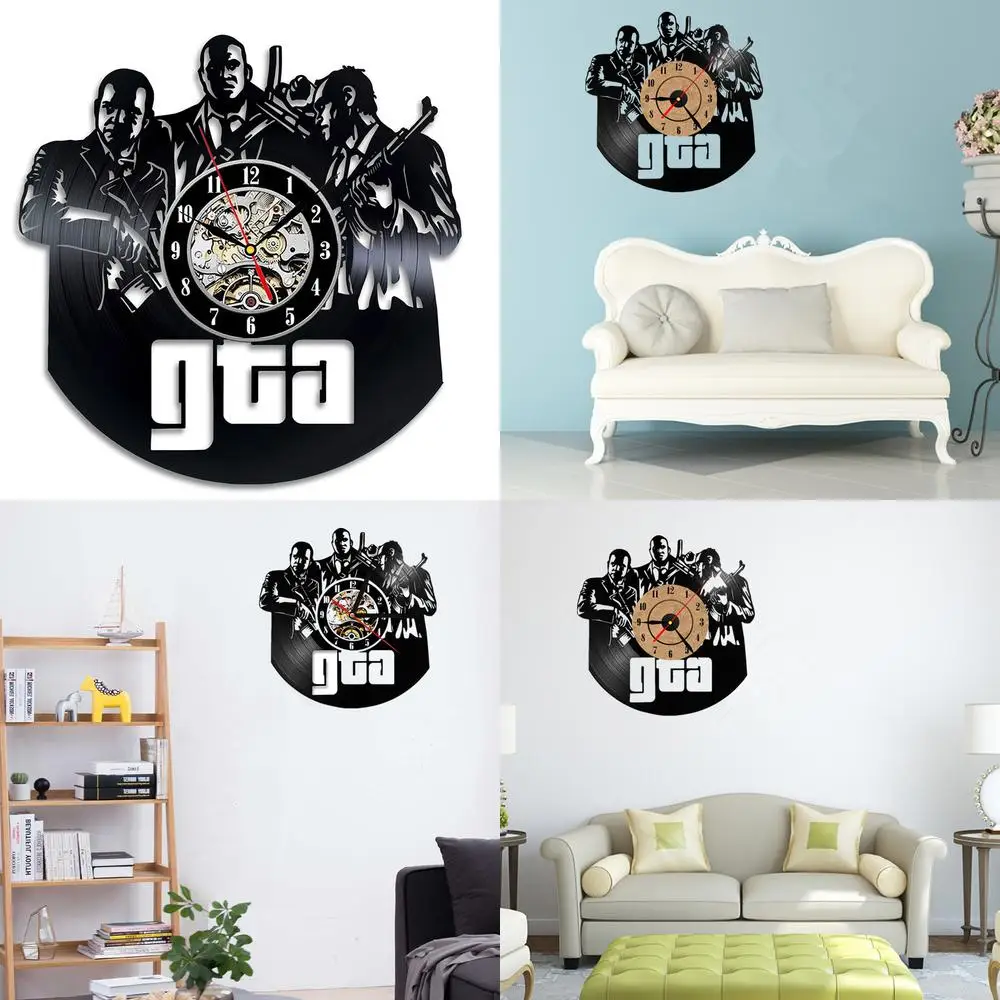 

GTA Hollow Round Vinyl Record Wall Clock Vintage Creative Game Lover Gift