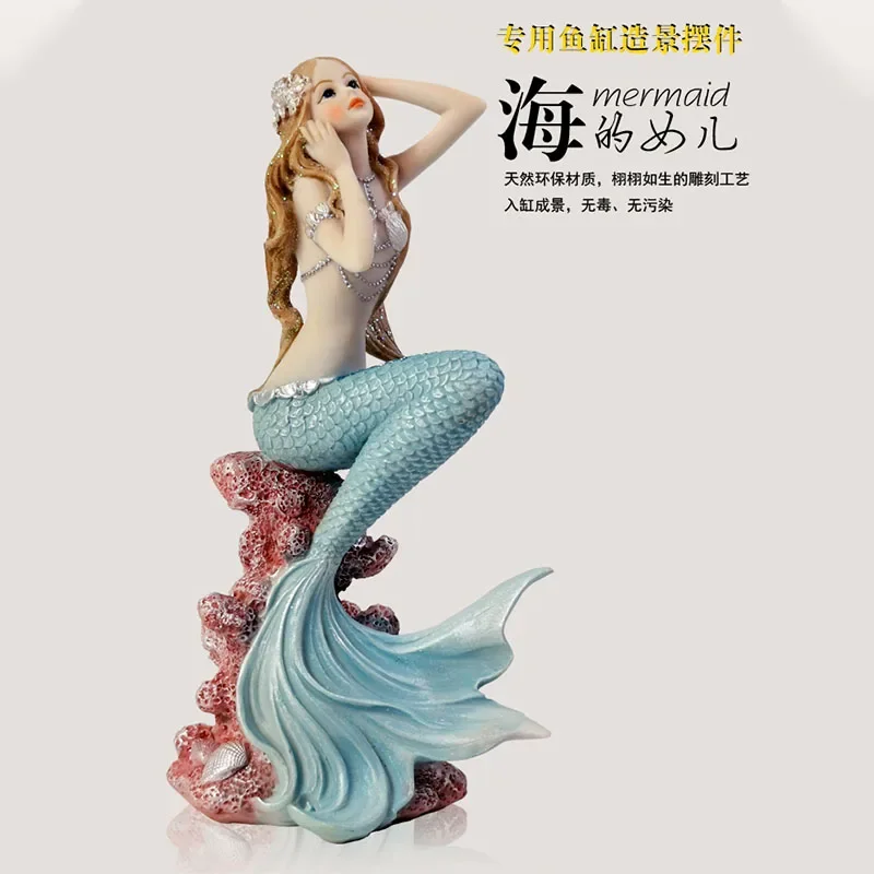 Mermaid Mediterranean Princess Resin Doll Ornaments Home Desk Bookshelf Angel Girl Decor Frame Gifts Figurines Crafts Xmas Gift