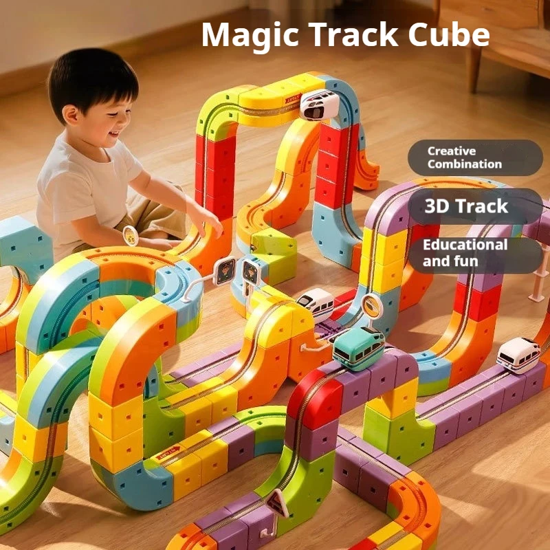 Ensemble de Train de piste magnétique à assembler soi-même, voies de construction polyvalentes Transformables, jouet magnétique pour enfants, voiture sur Rail Non à distance, cadeau