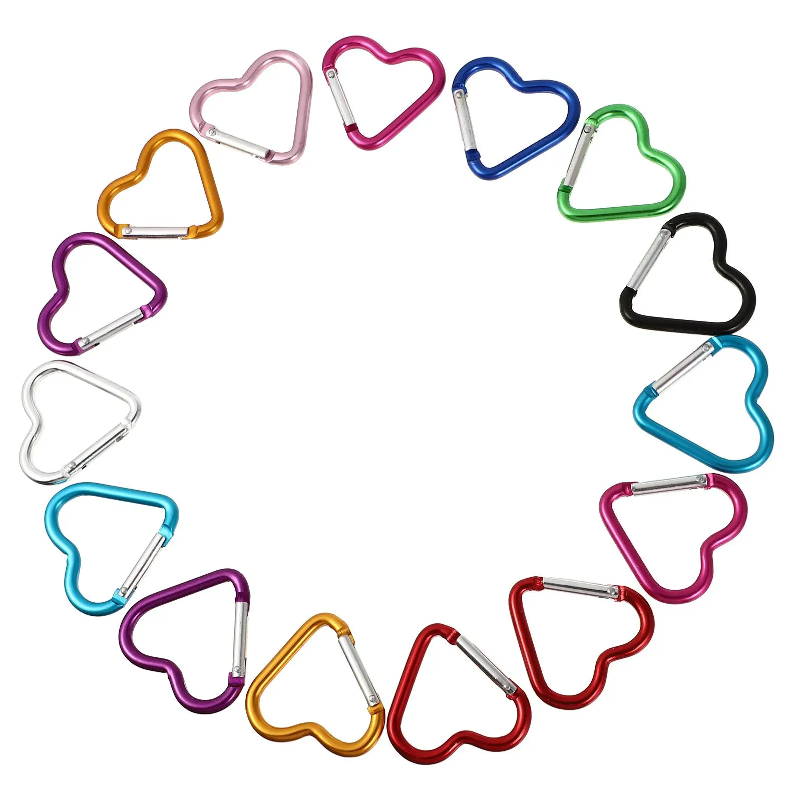 

15pcs Heart Shaped Carabiner Clips Aluminum Alloy Key Rings Bright Surface Anti Rust Suitable for Camping Hiking Outdoor