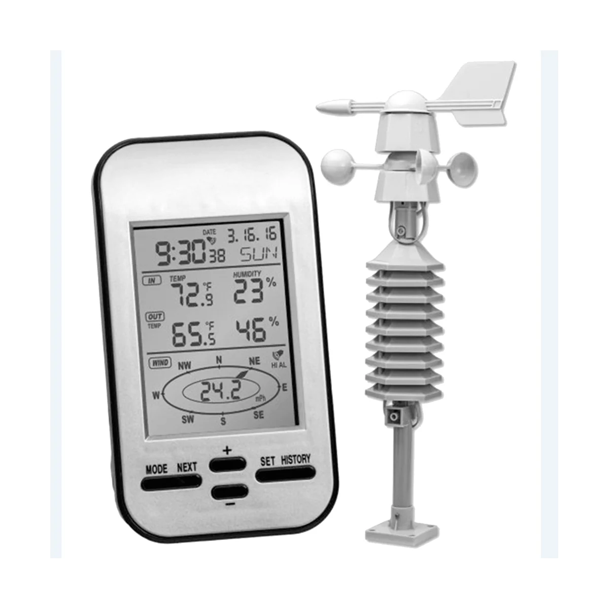 Imagem -03 - Estação Meteorológica sem Fio Profissional Out Sensor de Direção de Velocidade do Vento Medidor de Umidade Digital Temperatura do Vento para Casa