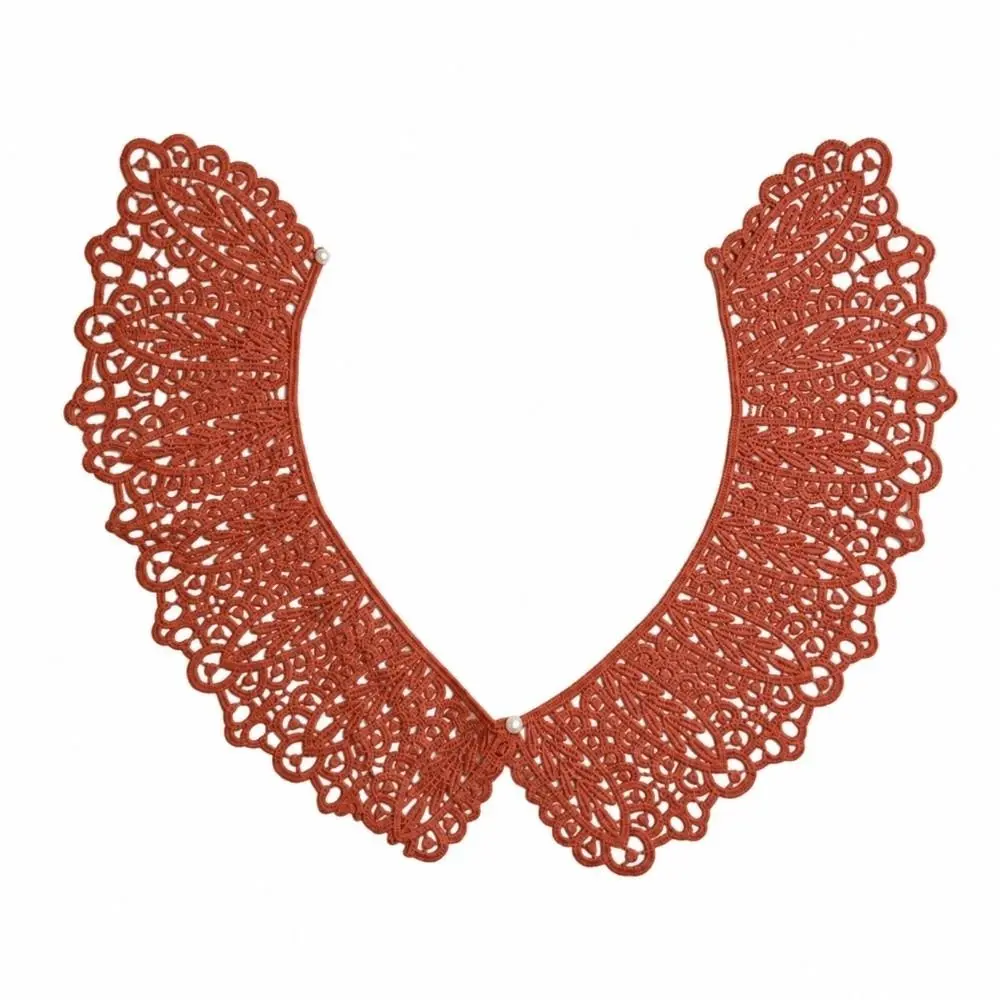 Mini Pearl Button Detachable Lace Collar Lightweight Hollow Design Decorative Shawl Breathable Soft Material Fake Collar