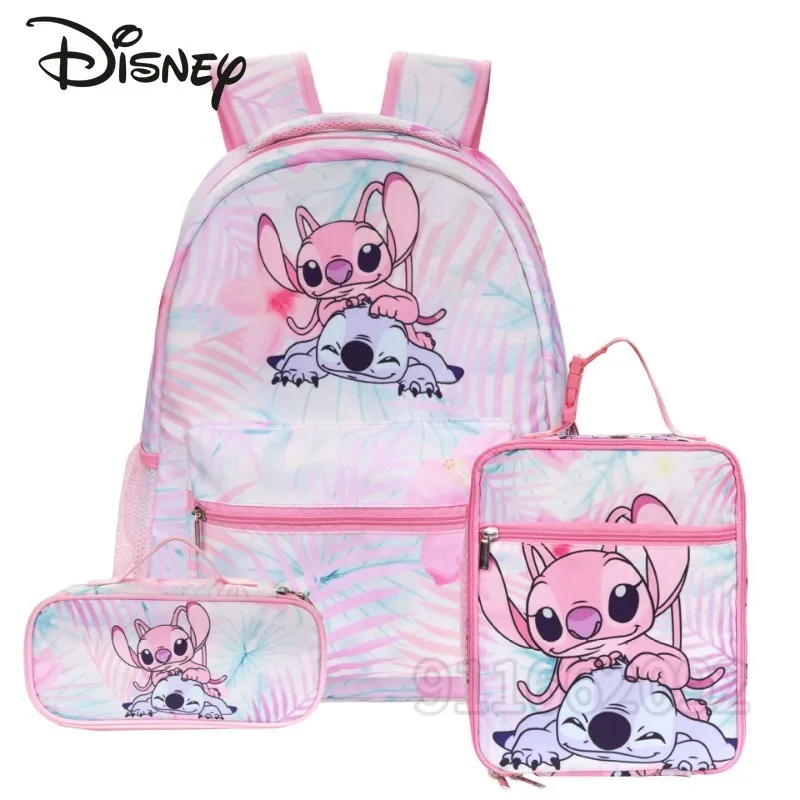 Disney Stitch New Children\'s School Bag 3-piece Set Children\'s Backpack Cartoon Girls\' School Bag Large Capacity High Quality