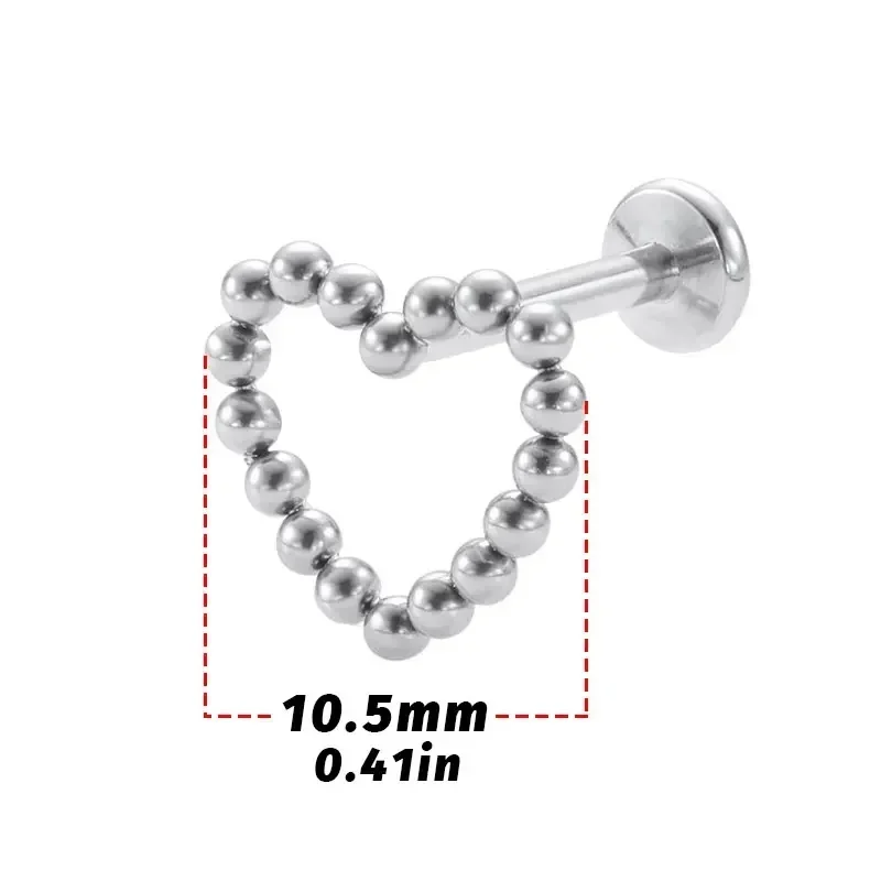 ASTM F136 التيتانيوم 16G على شكل قلب Labret ترصيع مونرو ثقب الشفاه اللولب الغضروف الزنمة ثقب الجسم مجوهرات بالجملة