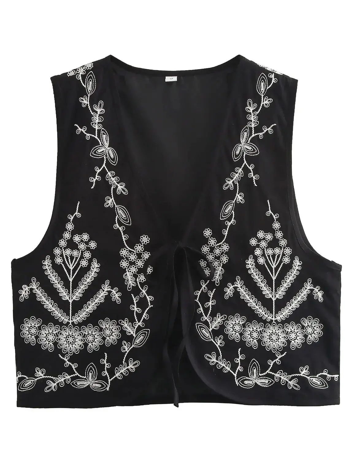 XNWMNZ 2024 Women's Fashion Embroidered Vest Women Ethnic Style V-neck Tie Versatile Female waistcoat