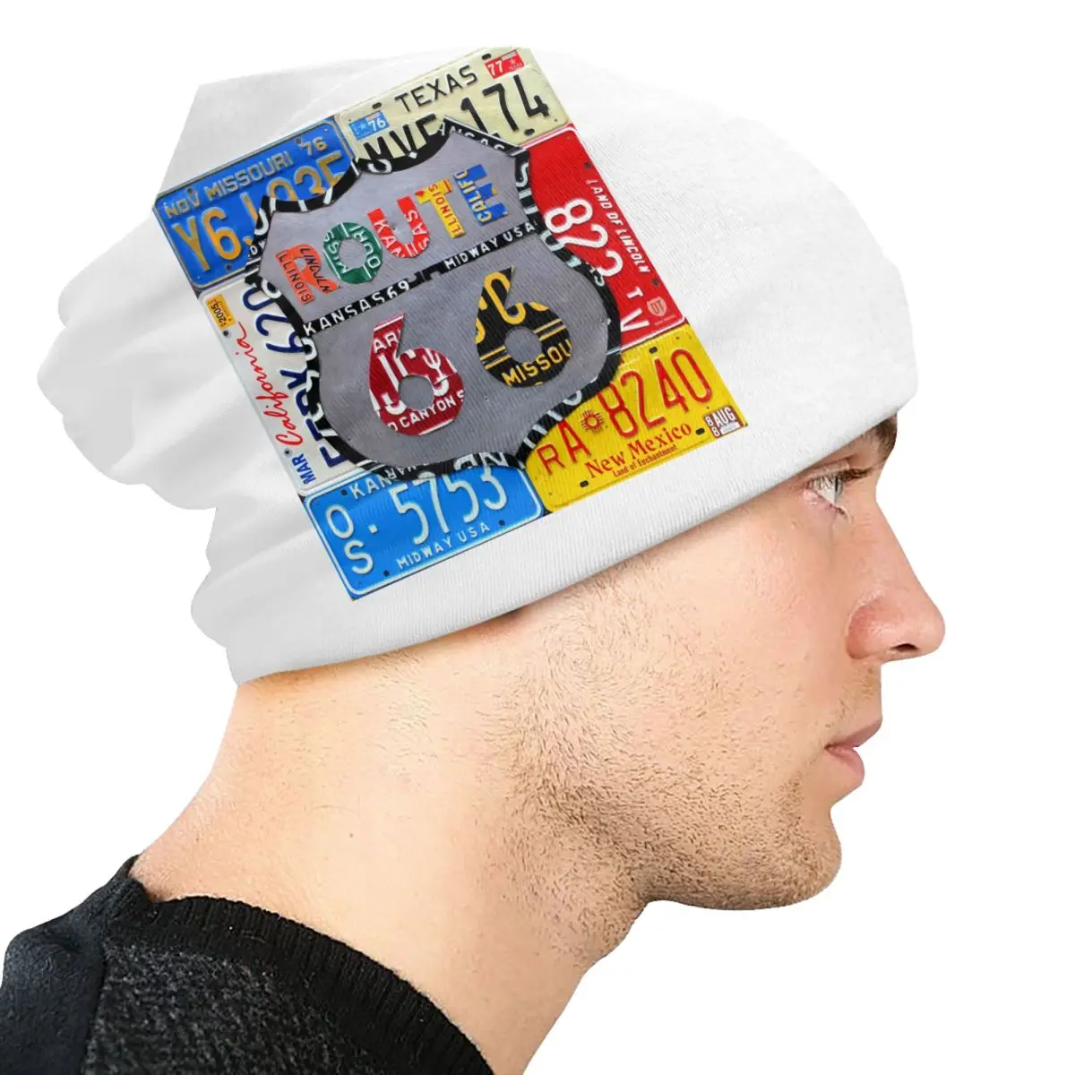 カスタムルート66ナンバープレートアートビーニーキャップ男女兼用ヒップホップ冬暖かいニット帽子大人アメリカンロードボンネットハット