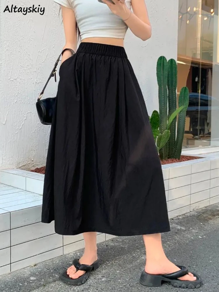 Skirts Women Vintage Summer Casual Harajuku Literary Ankle-length Popular Comfort Loose Korean Style Fairycore Elastic Waist New