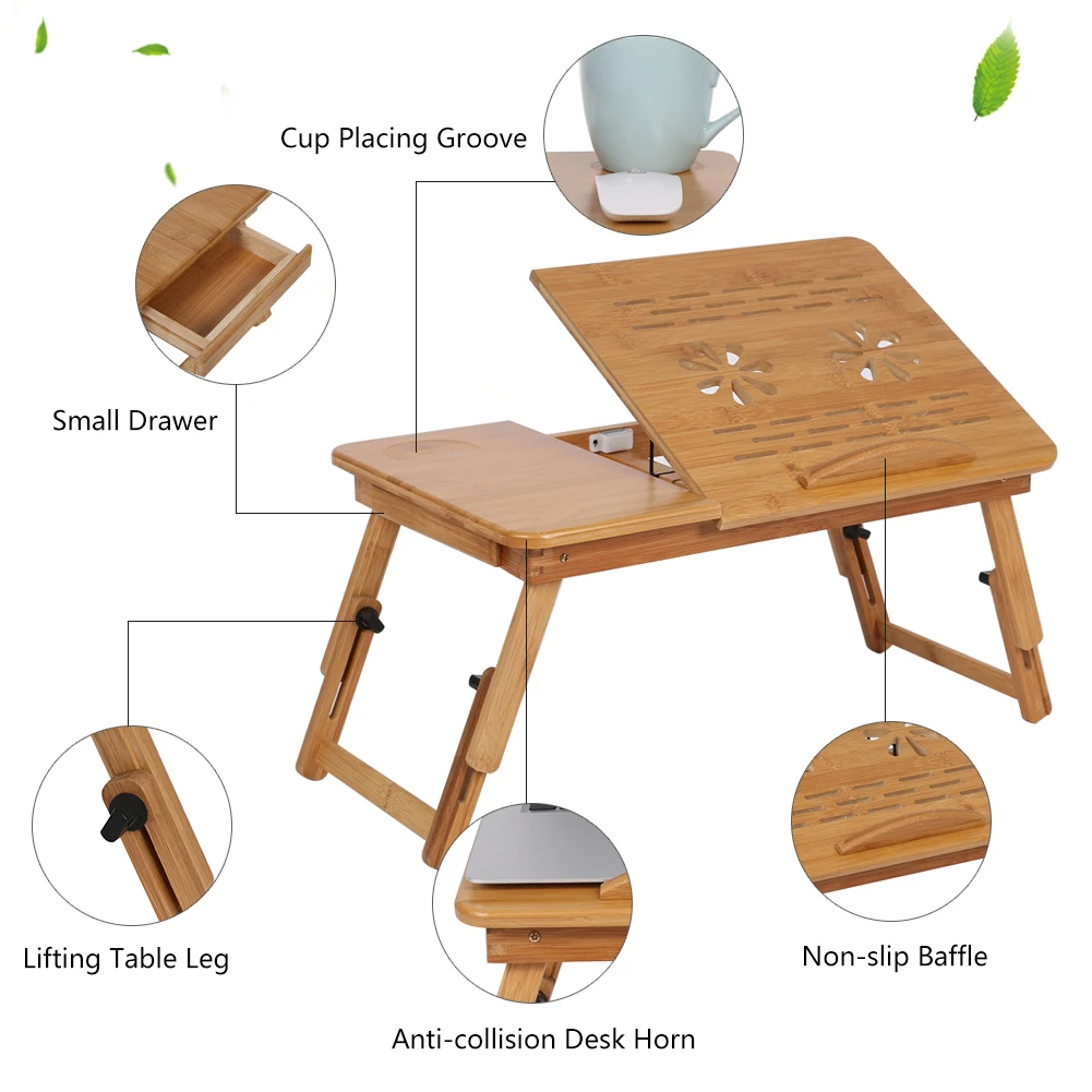Laptop Bed Desk Bed Desk Bed Lap Desk Adjustable Bamboo Rack Shelf Dormitory Bed Lap Desk Portable Book Reading Tray Stand image 4