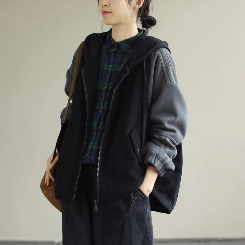 Jaqueta de Aodão Versátil com Capuz para Mulheres Plus Size, Estilo Retro, Manga Longa, Quente, Nova Coleção Outono Inverno...