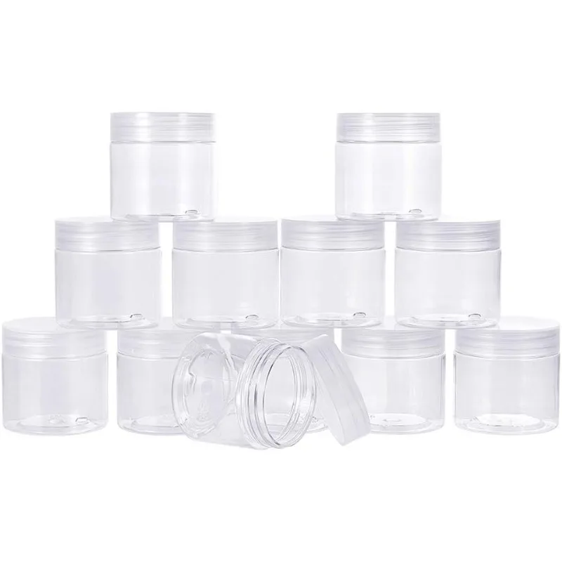 20 Pack 2oz PET Plastic Round Container Jars with Clear Lids and and Leakproof Gasket for Beads Crafts Body Scrub Creams