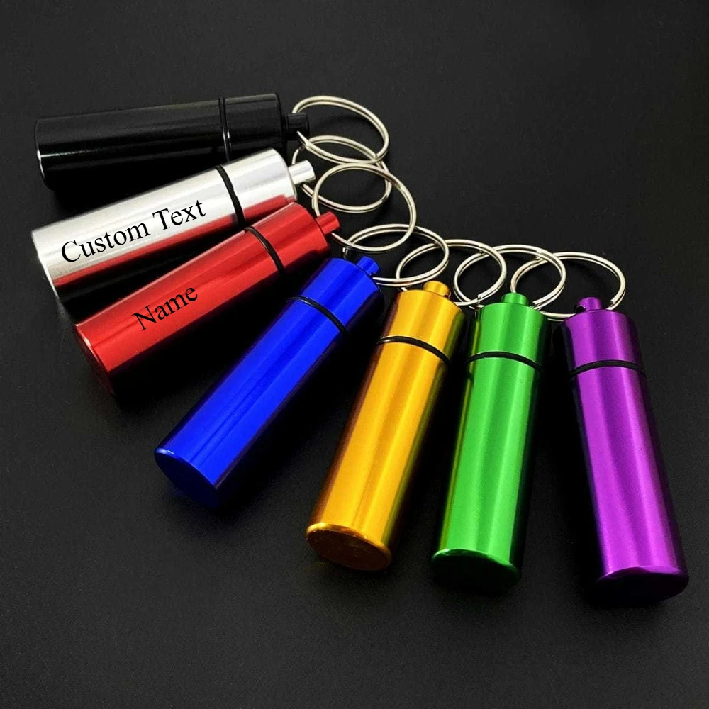 

Custom Mini Pill Box Keyring Medicine Bottle Tablet Capsule Toothpicks Holder Keychain Stainless Steel Metal Case Pendant Gift