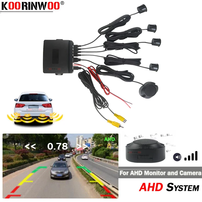 Koorinwoo Adjustable AHD Parking Sensor 4 Video Sysem RCA Digital Number Car Parktronics Car-Detector Sensors For AHD Camera 12V