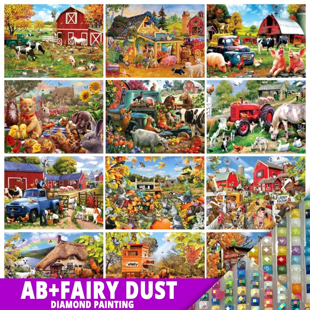 AB Fairy Dust 5D DIY Diamond Painting Scenery Manor Animal Full Square Drill / Round Embroidery Kit Furnishing Home Decor Gift