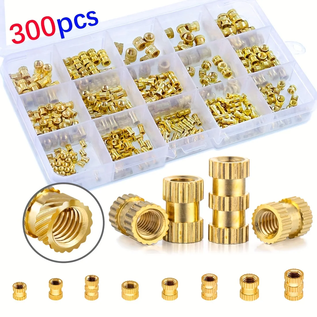 300/100-Piece Threaded Insert Kit M2 M3 M4 M5 M6 Metric Threaded Brass Heat-Cured Inserts for Plastic And 3D Printed Components