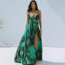 Traje de baño verde Retro con estampado ahuecado, Bikini de una pieza, traje de baño para cubrir con falda ajustada, traje de baño de playa de verano para mujer