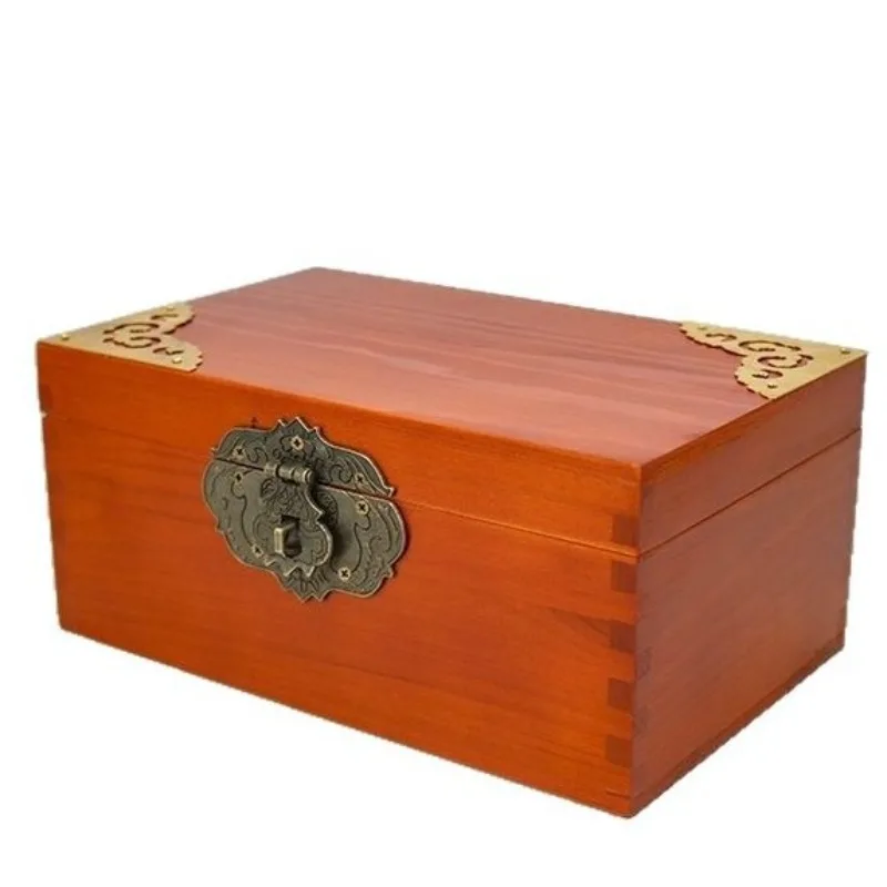 

Solid wood retro mini wooden box with lock storage box