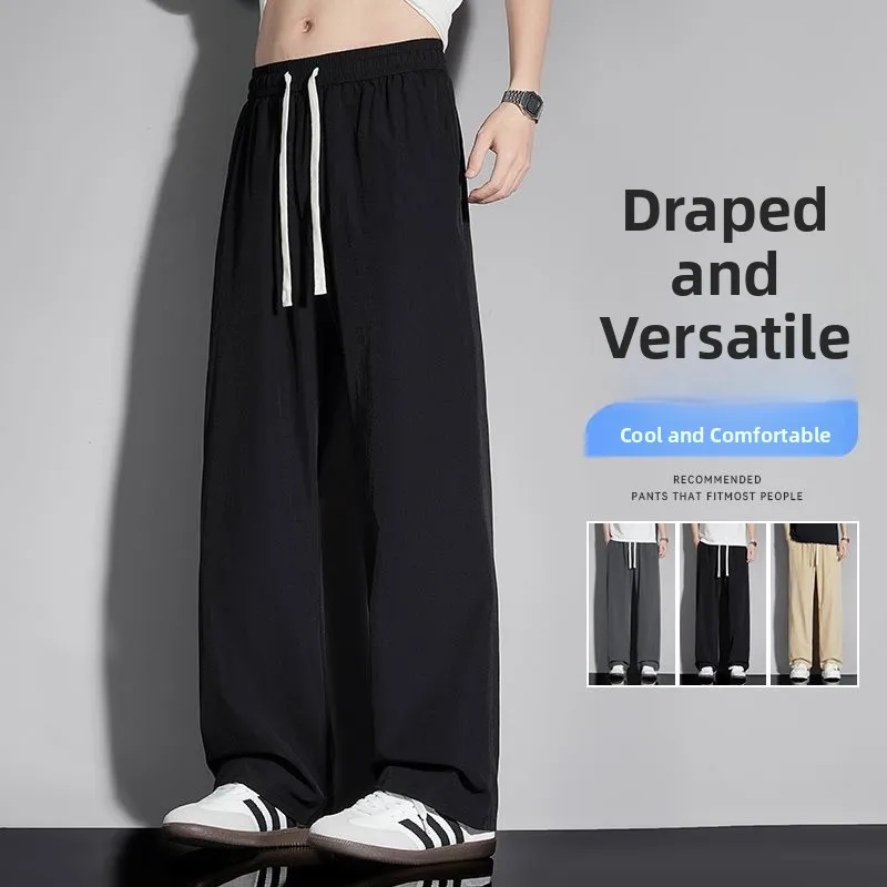 

Мужские повседневные брюки M8XL из ледяного шелка, свободного прямого кроя, с высокой талией, молодежные, стильные, модные, цветные, весна-лето, новинка