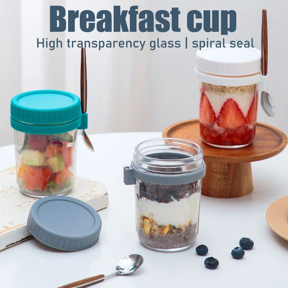 Overnight Oats Jars Milk Fruit Salad Food Storage Container Glass Breakfast Cup Mason Jars Kid Water Bottle Kitchen Item