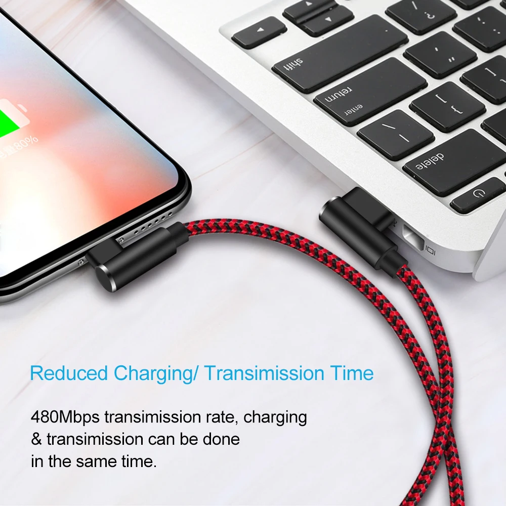 ANSEIP usb cable 90 grados 3A For iPhone14 13 12 11 Pro Max X XR 8 Plus Mobile Phone Fast Charging Cord Data Charger Wire