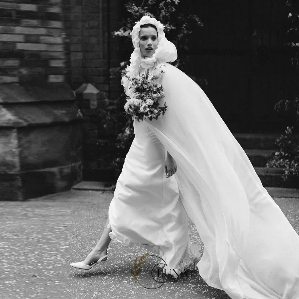 Luna Customized Romantic Street Photography Wedding Dresses for Bride French 3D Flowers Civil Bridal Gown Moden 2027 New