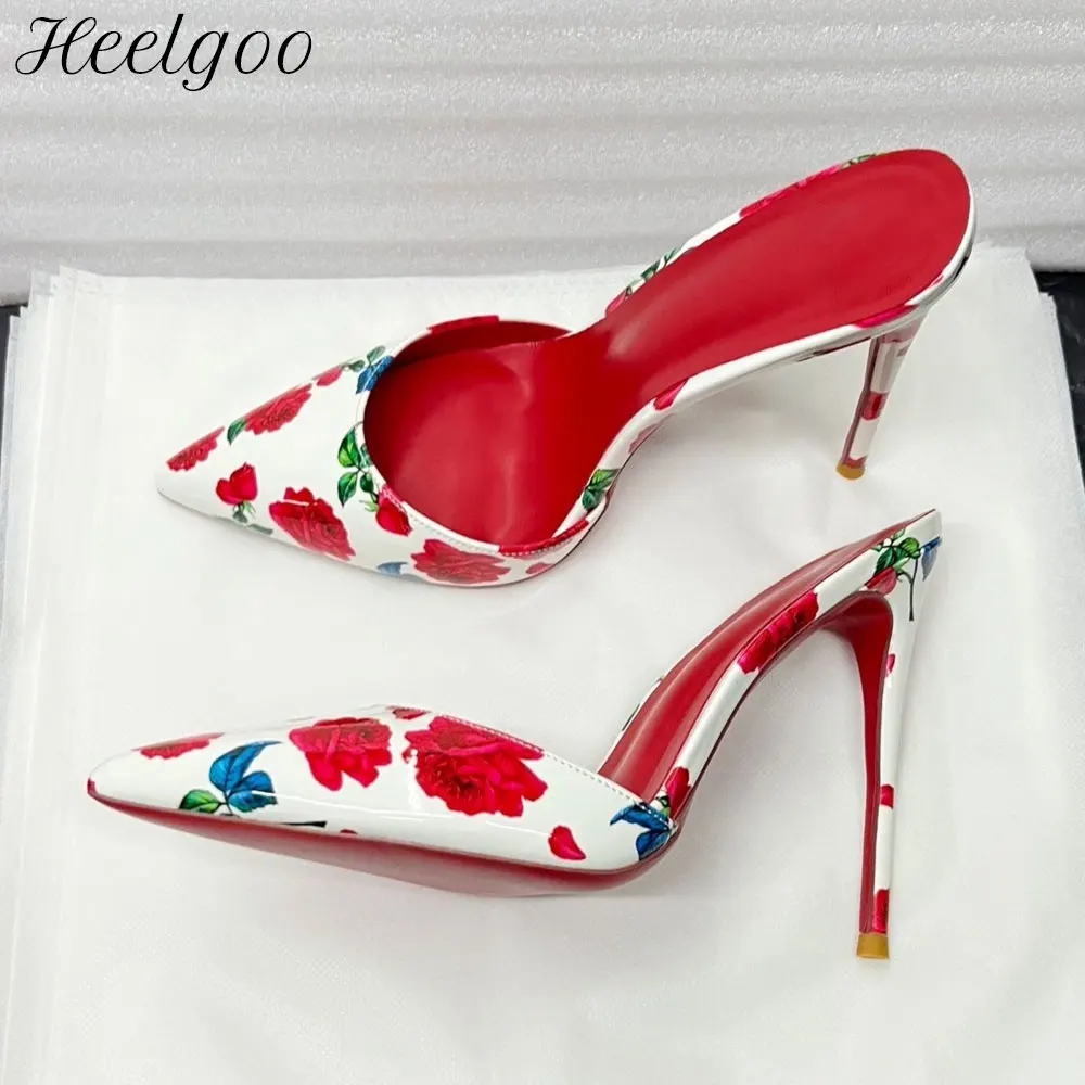 

Women 12cm Pointed Toe High Heels Slipper Comfortable Rose Pattern Mules Sexy Slingback Party Evening Stilettos Dancing Shoes