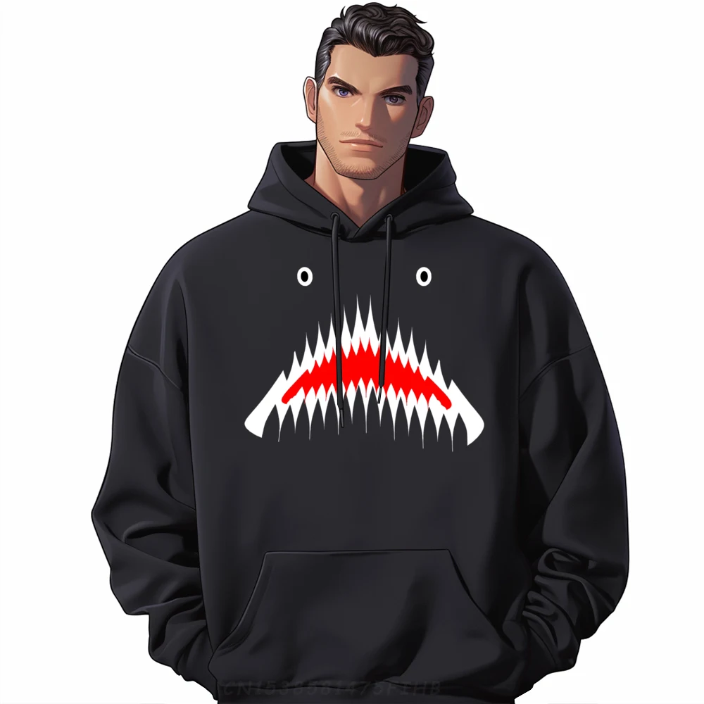 Shark Face Sharp Teeth Animal Halloween Cosplay Costume Graphic Pullover Hoodies Men Oversized Funny Hoodie