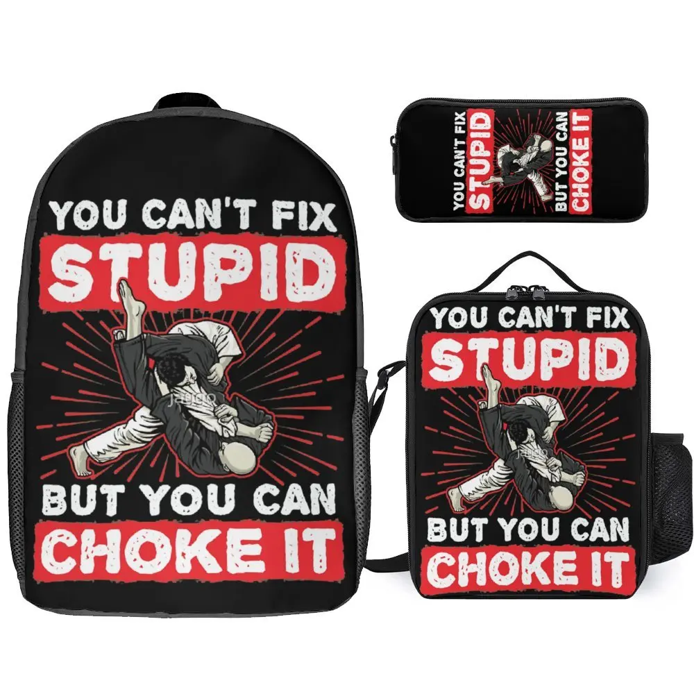 

Jiu Jitsu You Can T Fix Stupid But You Can 3 in 1 Set 17 Inch Backpack Lunch Bag Pen Bag Firm Field Pack Cosy Picnics Graphic