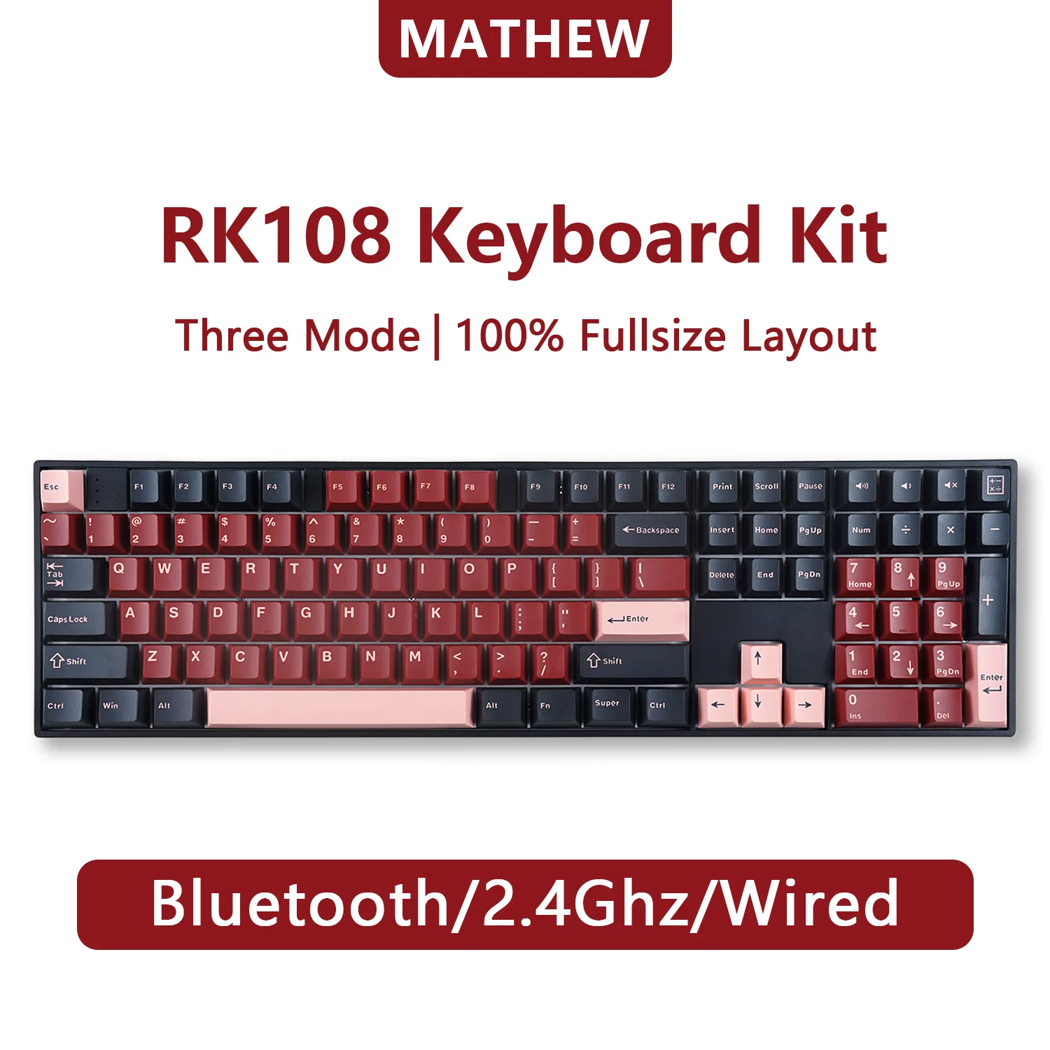 RK108 Keyboard Mechanical RGB Bluetooth 3-mode 2.4G Wireless 100% Full Keyboard DIY Custom 108keys with Numberpad