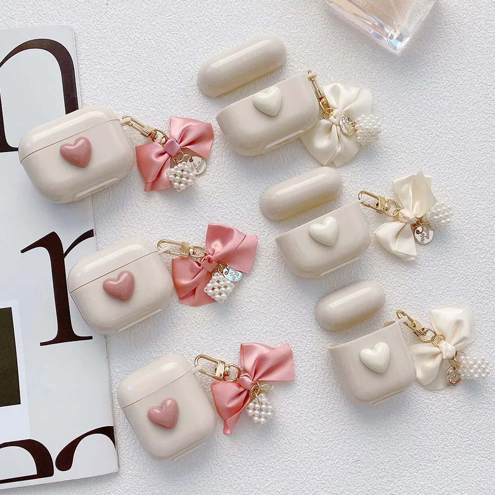 Лента-решетчатый бант с жемчужным брелоком для Apple AirPods 2 Pro 3, противоударный чехол для наушников 3-го поколения для AirPods 4