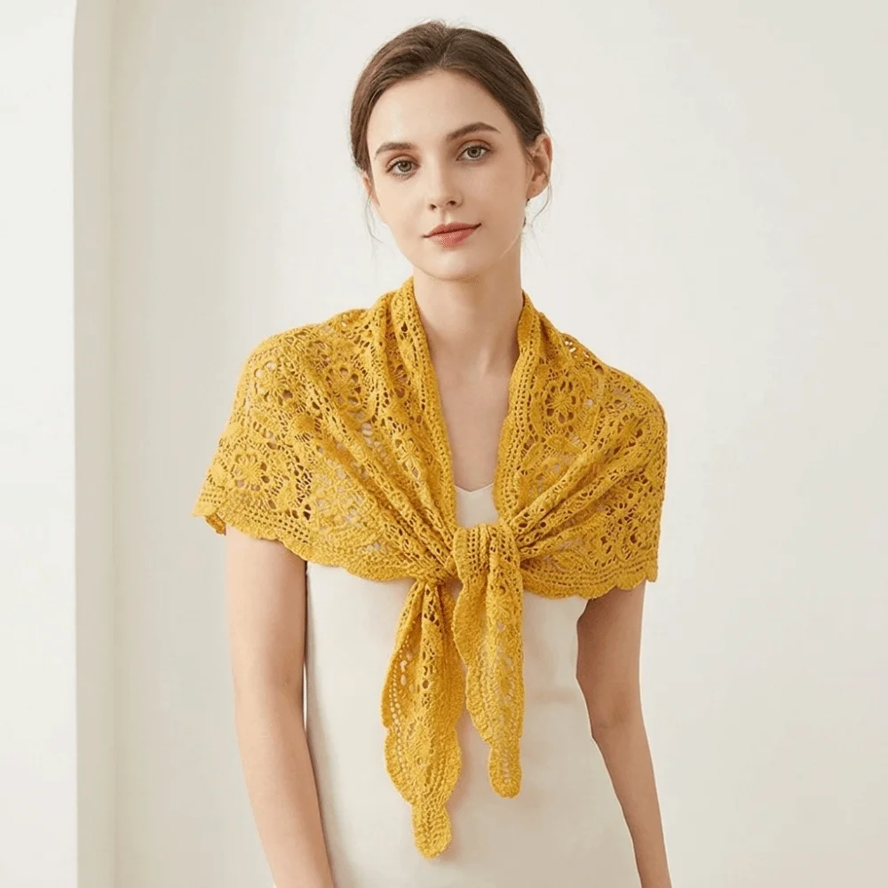 Elegant Fake Collar Knitted Triangle Scarf Ethnic Style Cape Hollow Out Lace Shawl Wraps Scarf Accessories Fart Curtain Female