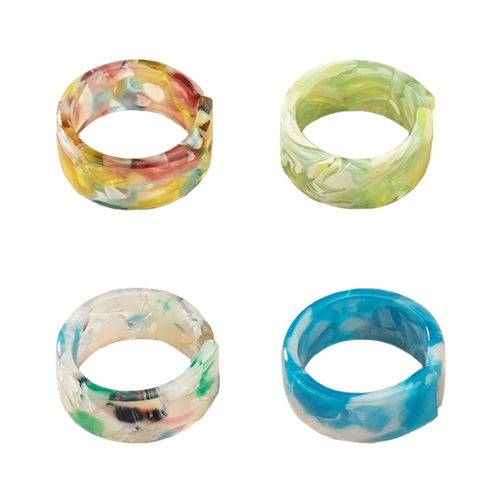

4Pcs Resin Ring Set Minimalist Design Finger Rings Unisex Decorative Jewelry Comfortable Wear All-Match Street Photo Ring Unique