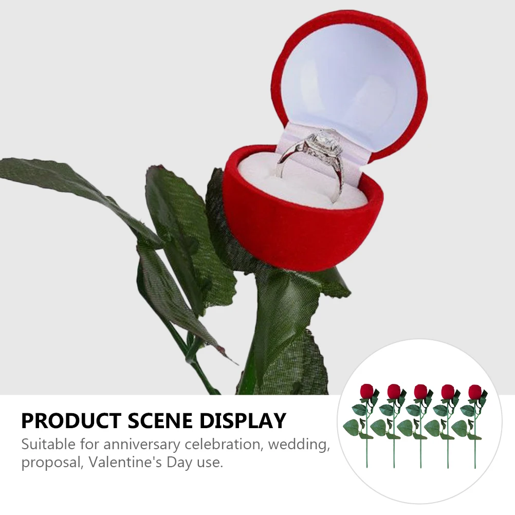 

5 Pcs Rose Ring Box Large Roses LED Case Shape Valentine's Day Storage Flower Tray Mother