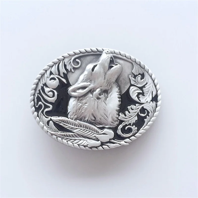 

New Black Enamel Western Wolf Wildlife Oval Belt Buckle also Stock in US Gurtelschnalle BUCKLE-WT013BK Free Shipping