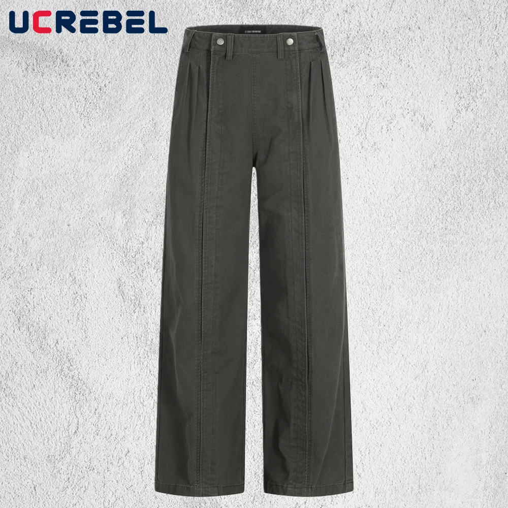 

Плиссированные повседневные брюки мужские ретро однотонные уличные мешковатые прямые широкие брюки мужские