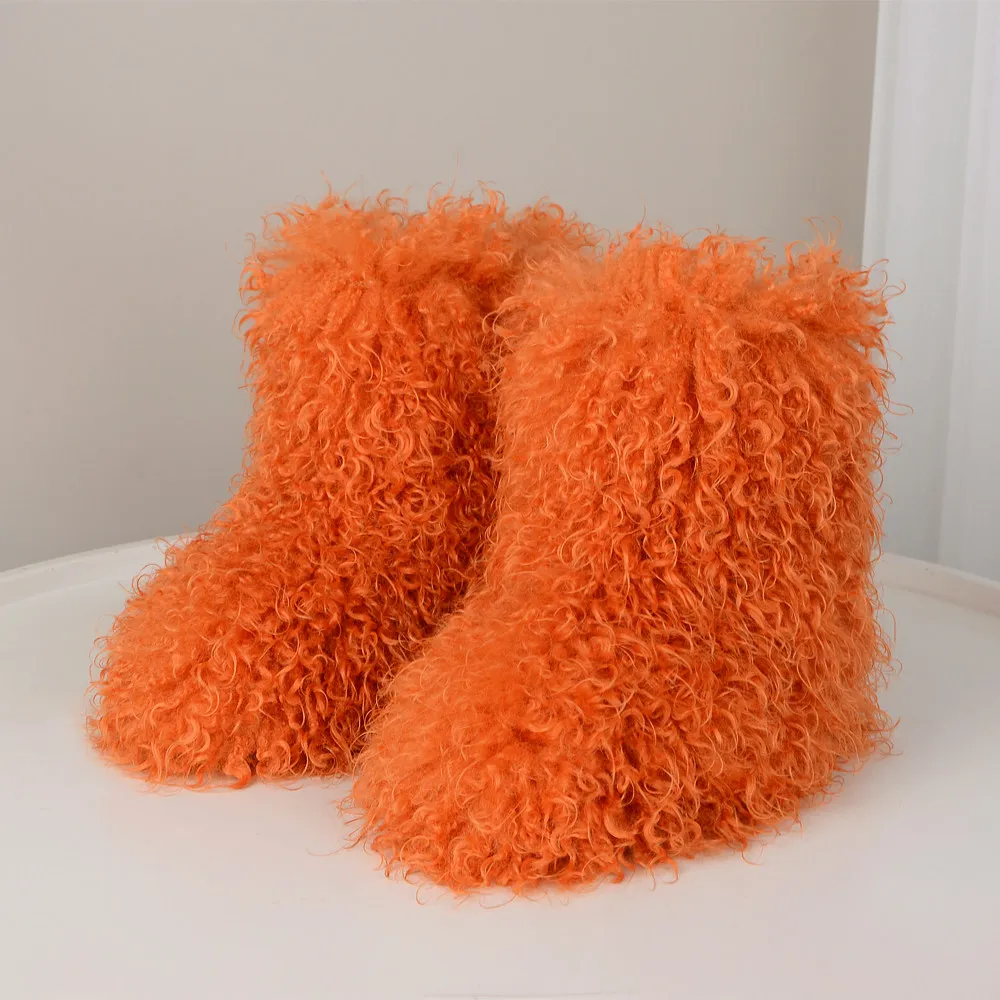 Damen Winterstiefel Flauschige Plüsch Warme Schneestiefel Kunstwolle Luxus-Fußbekleidung Mädchen Pelzige Stiefel für Damen Modische Winterschuhe