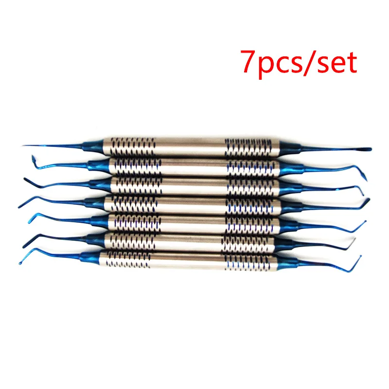 7PCS/Set Dental Composite Resin Filling Kit Spatula Thick Handle Titanium Plated Head Filler Restoration Dentist Instrument