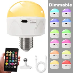 Magnetic Suction Bulb RGB Color Remote Dimming USB Rechargeable Night Light E27 Detachable Emergency Puck Lamp Reading