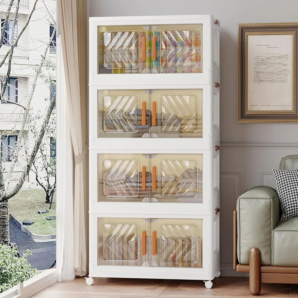 

96QT Storage Bins with Lid, Stackable Closet Organizers and Storage with Lockable Wheels, Plastic Foldable Box Containers