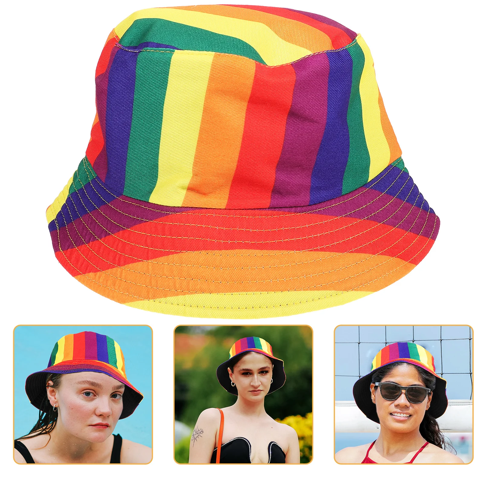 

Rainbow Color Bucket Hat Cotton Sun Protection Hat Wide Brimmed Lightweight Breathable Summer Outdoor Hiking Camping