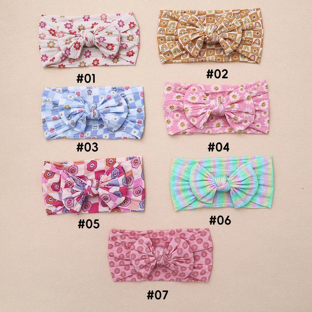 Plaid Print Bowknot Hairband Handmade Nylon Headband Baby Kids Girls Bows Elastic Protect Turban Headwear Kids Hair Accessories