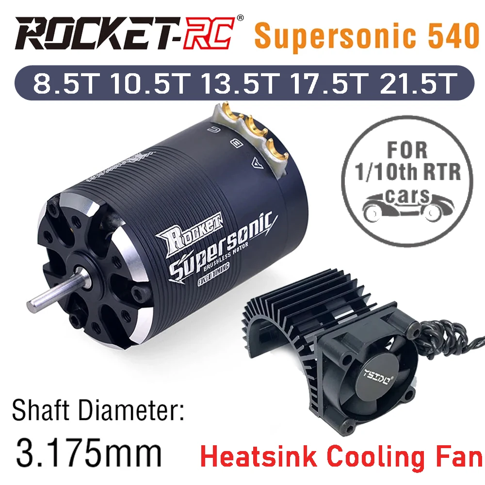 Surpass Hobby Supersonic 540 Brushless Motor 3.175mm Shaft with HeatSink Cooling Fan for 1/10 RC Drift Car Crawler Truck Buggy