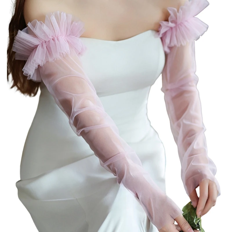 Mangas largas encaje para brazos boda para novia y fiestas nocturnas, guantes transparentes sin dedos para ocasiones K3KF