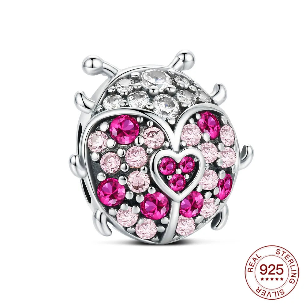 New 925 Sterling Silver Full Rhinestone Ladybug Beads Fits Original Bracelets Meaningful Graduation Jewelry Gifts For Women