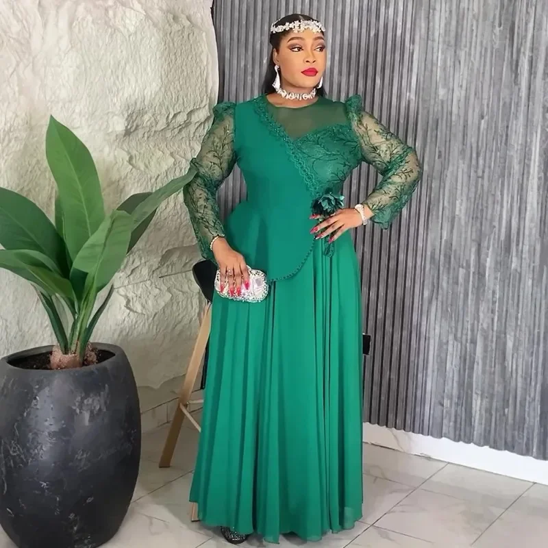 

African Dresses For Women Elegant Polyester Muslim Fashion Abayas Dashiki Robe Kaftan Long Maxi Dress Turkish Africa