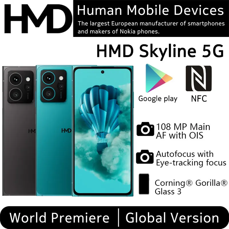 [العرض الأول في العالم] الإصدار العالمي HMD Skyline 5G الهاتف الذكي 108MP OIS AF كاميرا 4X Zoom Snapdragon 7s Gen 2 144hz معدل التحديث NFC