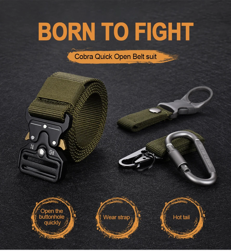 Taktischer Gürtel mit Schnellverschluss für Herren – robuster Canvas-Bund mit Wasserflaschenhaken, Karabiner, Outdoor-Jagd, Wanderausrüstungsset – Detail 1