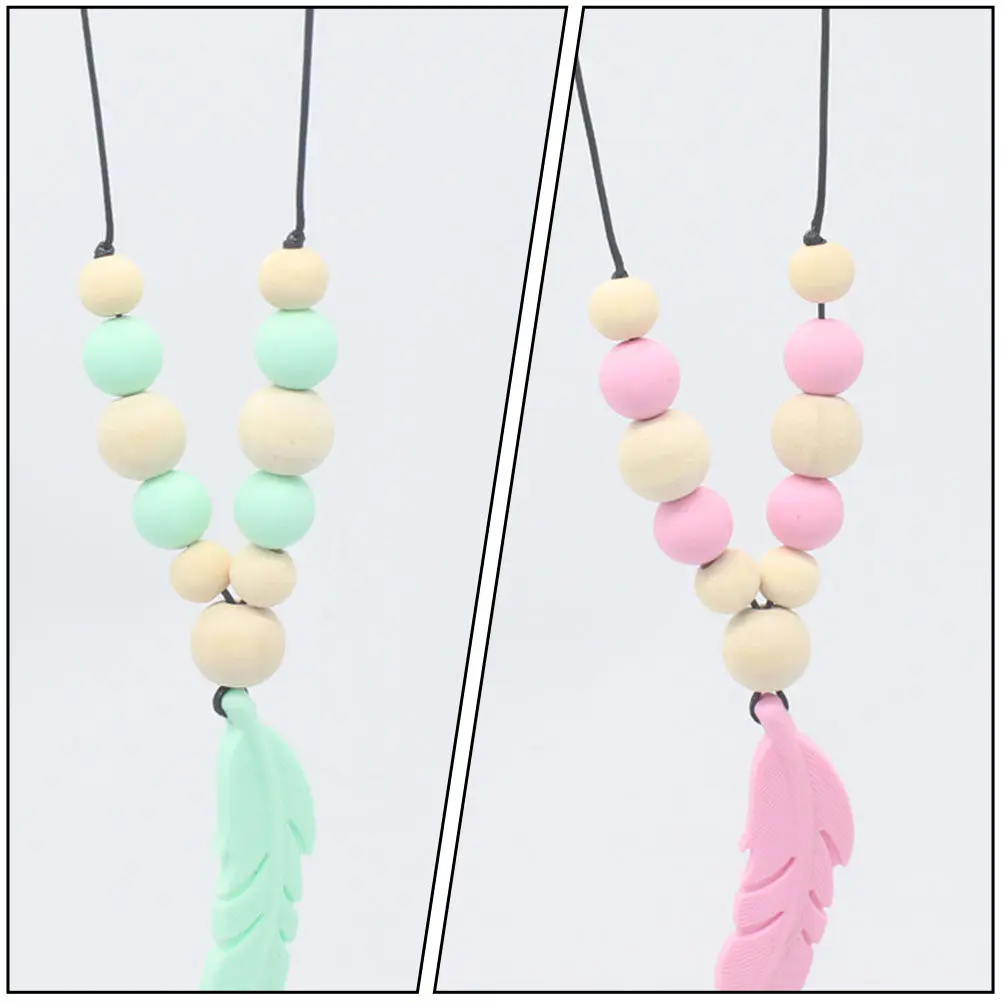 

2pcs Silicone Teething Necklace For Baby Infant Molar Relief Chewable Pendant Sensory Soothing Chewing Chain For Autism Toddler