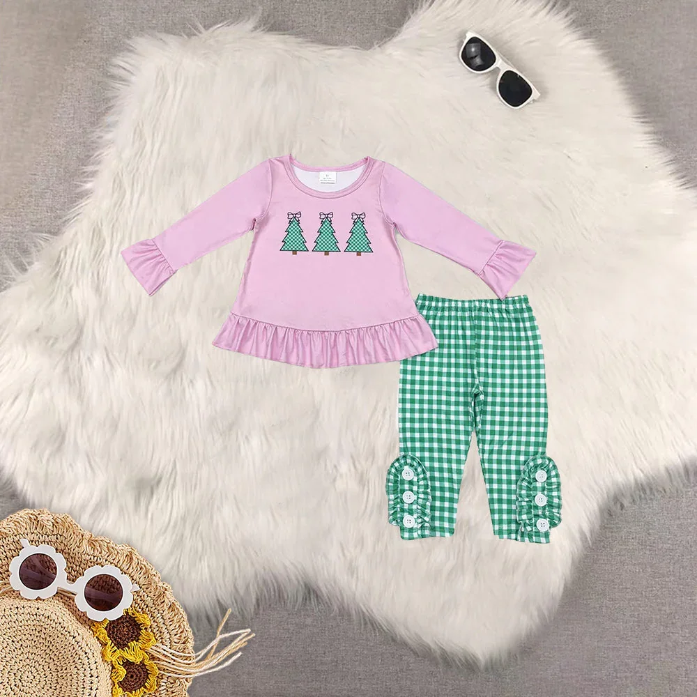 

9.16 Baby Girls Winter Clothes Baby Girls Christmas Pink Trees Tunic Legging Clothes Sets